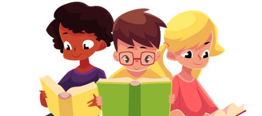 illustratie: drie kinderen lezen samen