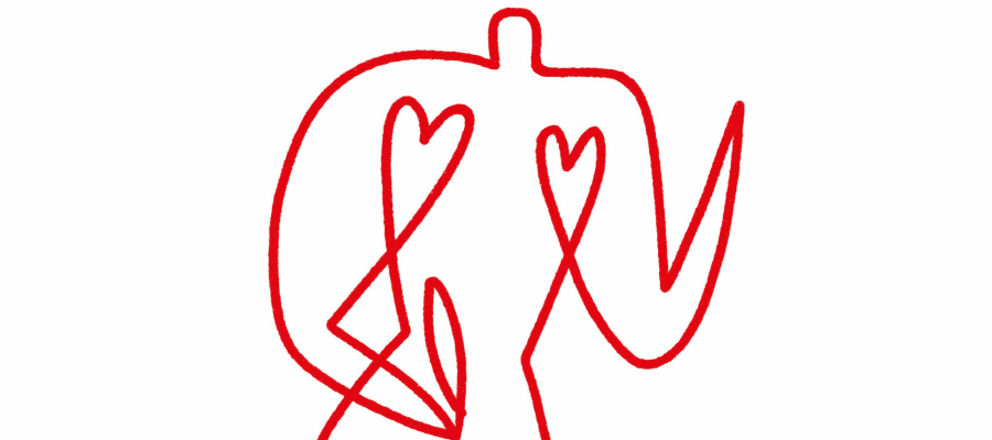 lijntekening van een romp met twee harten