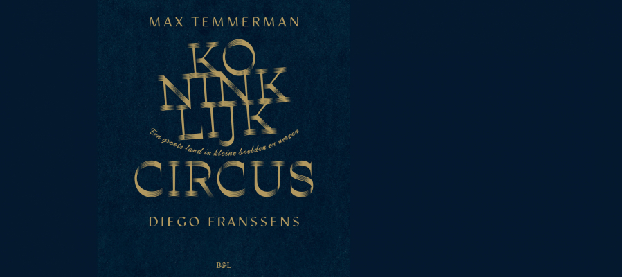 boekcover met de titel Koninklijk circus in goudgele letters op een blauwe achtergrond